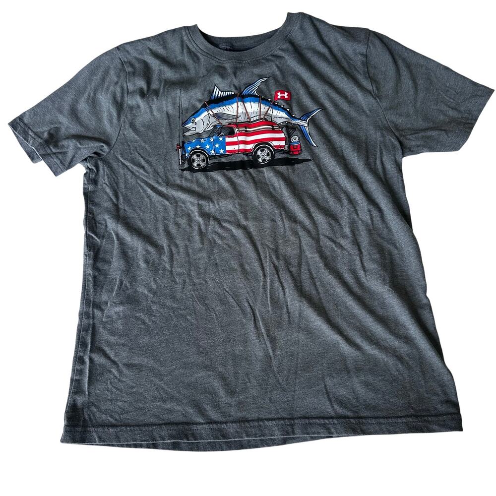 Under Armour fish flag athletic tee patriotic Americana